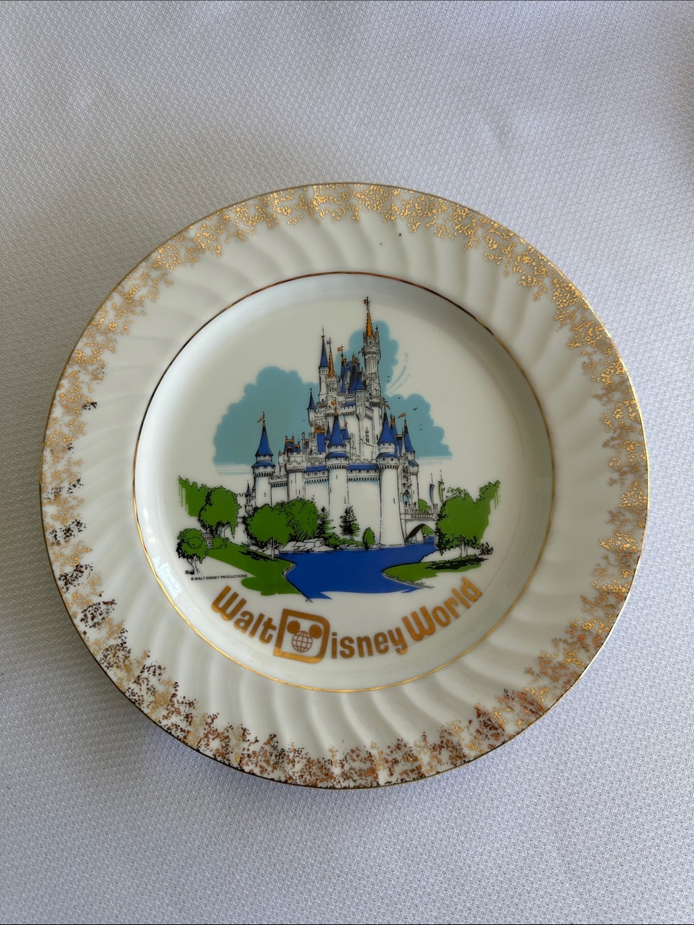 Vintage Disney White and Gold Walt Disney World Castle Collectible Plate
